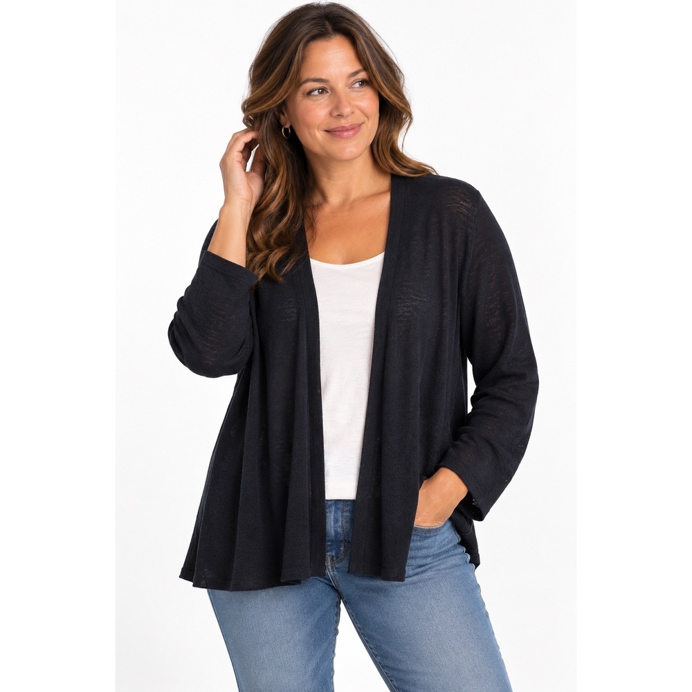 J. Jill Linen Blend Open Front Cardigan Sweater Navy Blue XL NEW